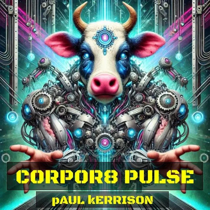 Corpor8 Pulse cover art — a cow pig with arms on a DnB vinyl sleeve